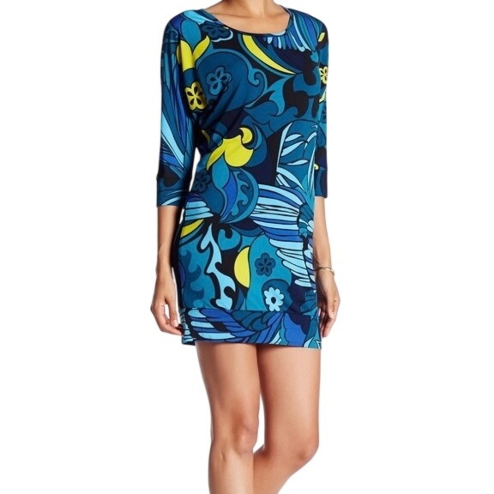 Trina Turk Psychedelic Floral Print 3/4 Sleeve Mini Dress Size S